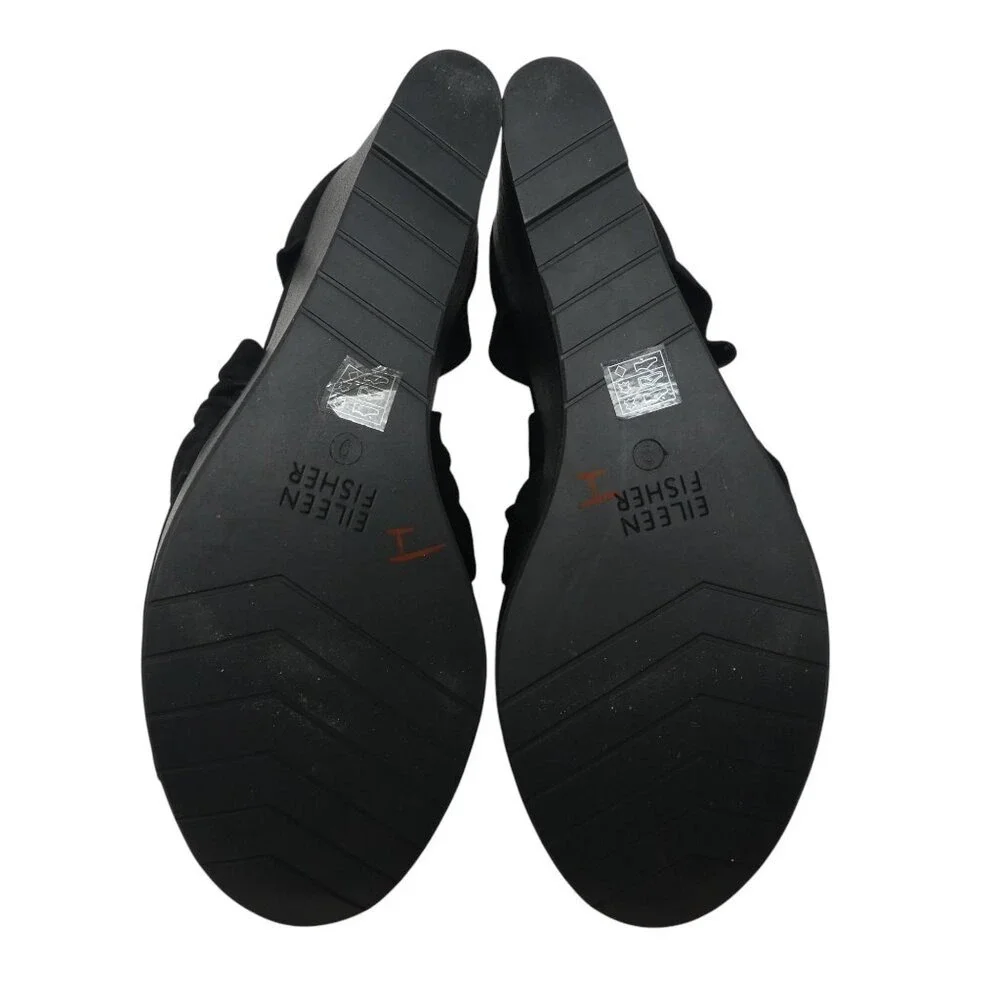 Eileen Fisher Willow Wedge Sandals Women Size 9 Black Suede Platform Crossover